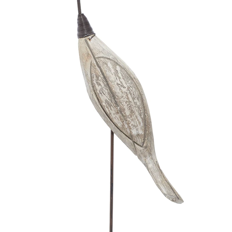 Set of 2 Brown Wood Coastal Bird Sculpture, 28", 34"