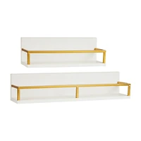 Mind Reader Floating Shelves, Wall-Mounted Office Organizers, Modern MDF Display Storage with Metal Rail, Metal. MDF, Set of 2, White