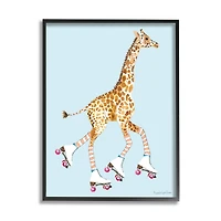 Stupell Industries Funky Giraffe Roller Skates Pink Wheels Striped Socks Framed Wall Art