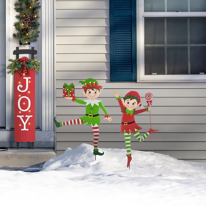 Glitzhome® 3ft. Metal Dancing Elf Yard Stake Set