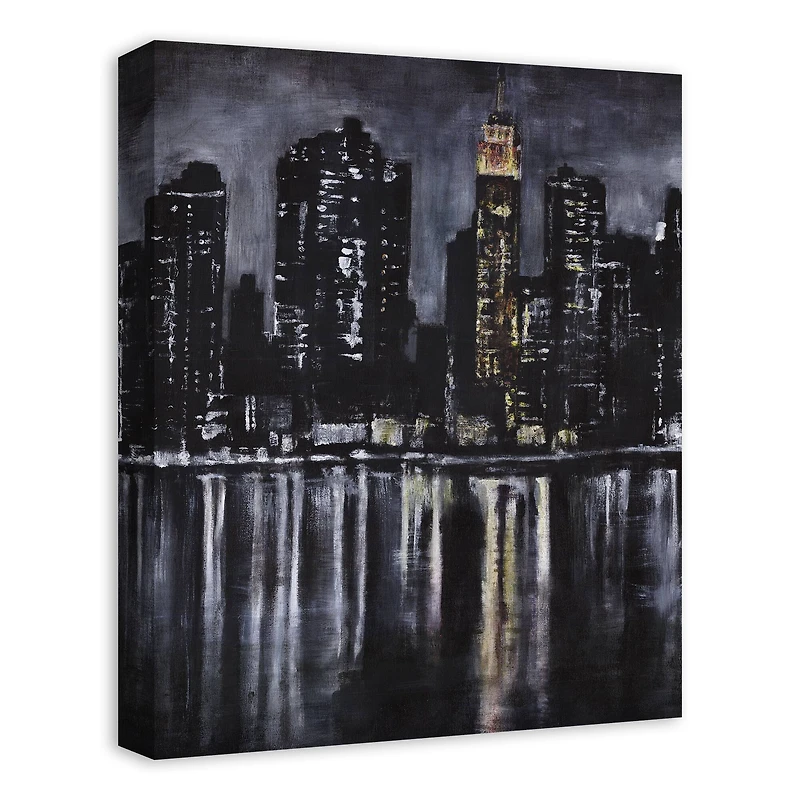 Skyline River At Night 16" x 20" Canvas Wall Art