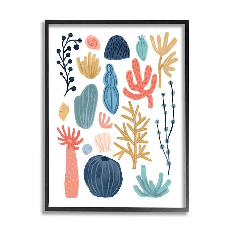 Stupell Industries Playful Sea Life Coral Red Yellow Blue Plants in Frame Wall Art
