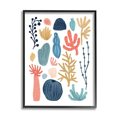 Stupell Industries Playful Sea Life Coral Red Yellow Blue Plants in Frame Wall Art