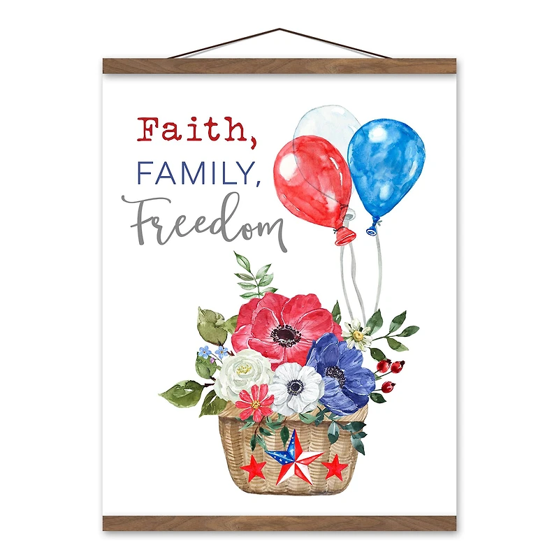 Faith Family Freedom Teak Hanging Canvas