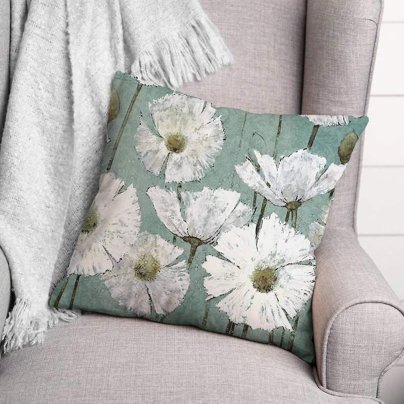 Textured White Flowers Throw Pillow