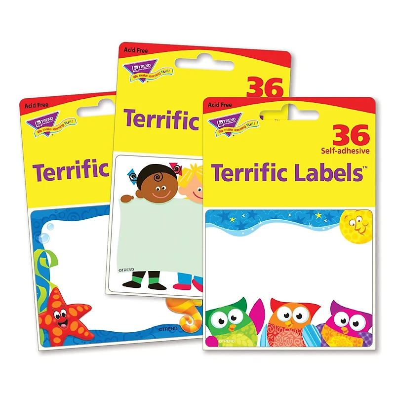 Trend Enterprises® Friendly Faces Terrific Labels™ Variety Pack, 3 Packs of 36