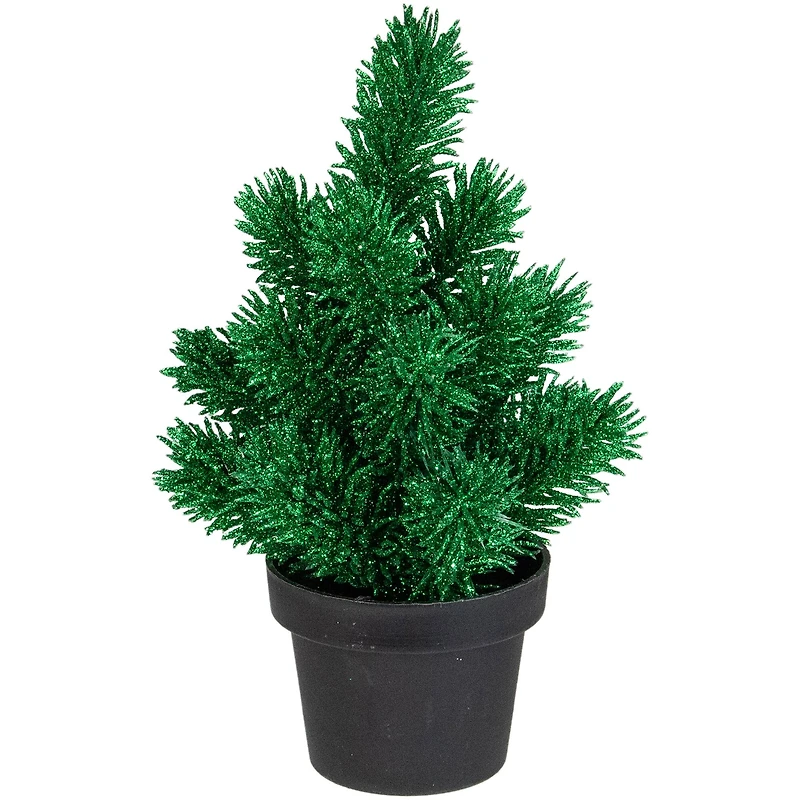 8.5" Unlit Glittered Pine Artificial Potted Christmas Tree