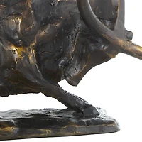 14.5" Black Polystone Bull Distressed Textured Decorative Sculpture with Gold Accents