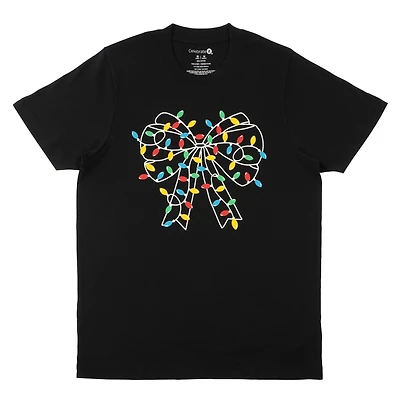 Black Christmas Light Bow Adult Crew Neck T-Shirt by Celebrate It