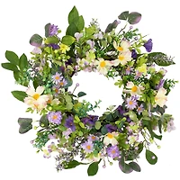 24" Purple Daisy & Mixed Foliage Floral Spring Wreath