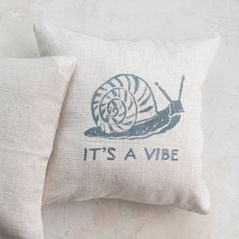 Hello Honey® Natural & Gray Snail "It's a Vibe" Embroidered Linen Blend Pillow