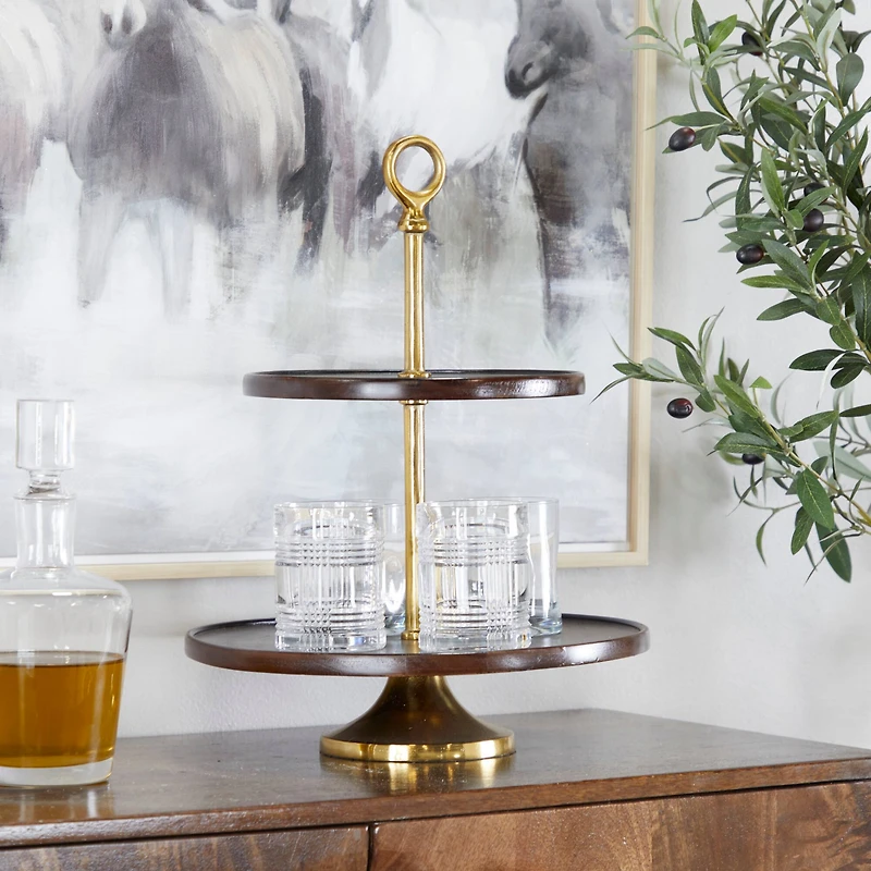 Brown Coastal Tiered Server, 14" x 14" x 18"