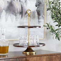 Brown Coastal Tiered Server, 14" x 14" x 18"