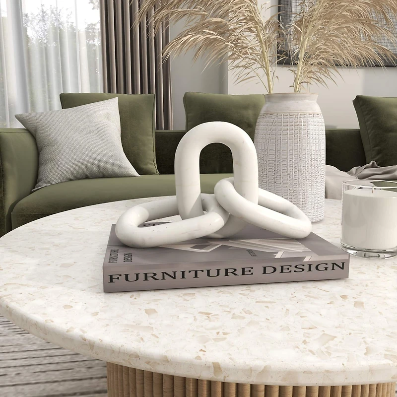 13" Marble Geometric 3-Link Chain Sculpture Décor