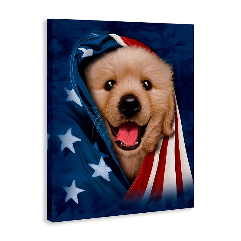 Stupell Industries Puppy & American Flag Canvas Wall Art