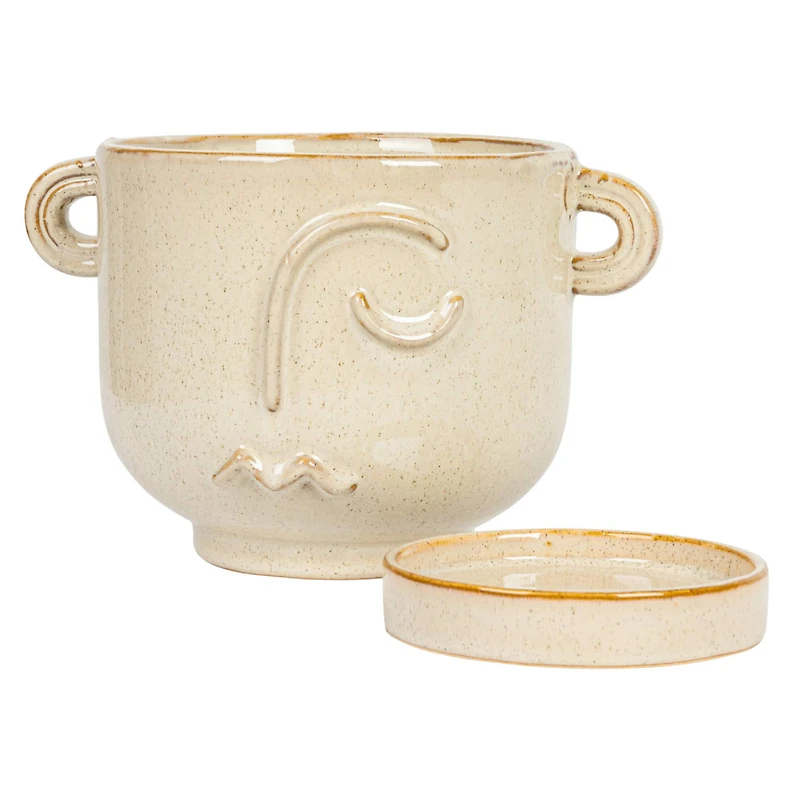 Hello Honey® 8.25" Cream Stoneware Face Planter & Saucer