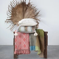 Hello Honey® Boho Embroidery & Tassels Woven Jute & Cotton Throw Pillow Cover