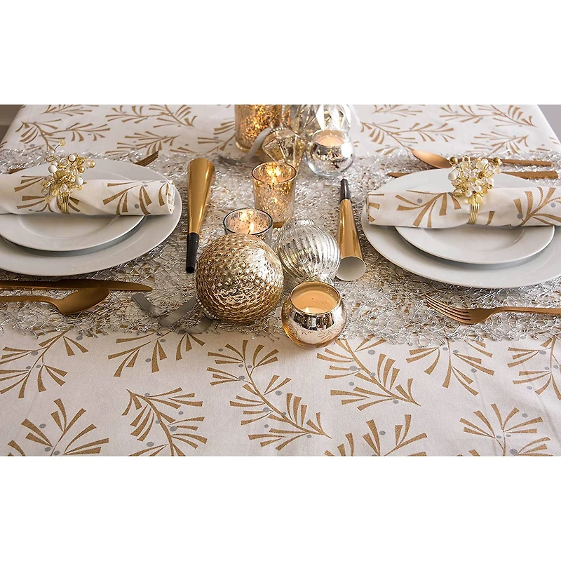 DII® 84" Metallic Holly Leaves Tablecloth