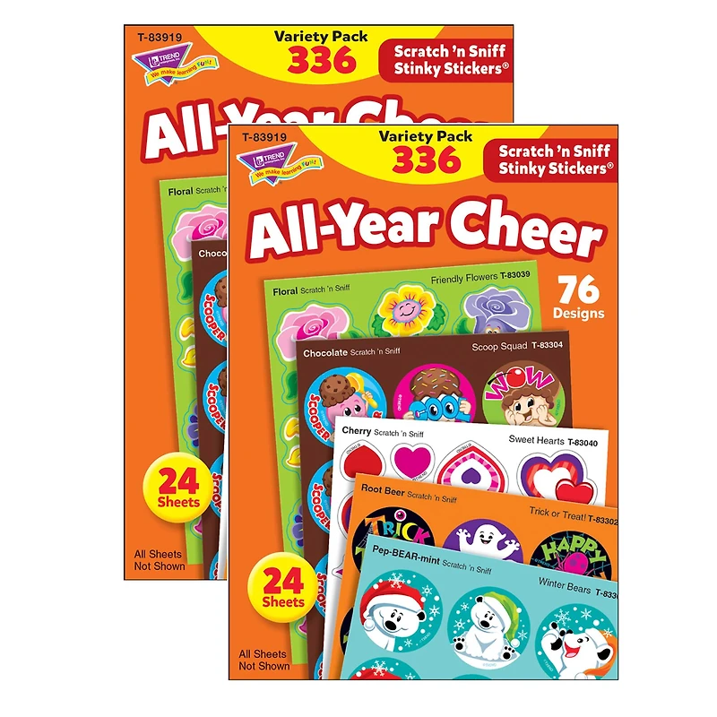 Trend Enterprises® Stinky Stickers®  All Year Cheer Variety Pack, 2 Packs of 336ct.