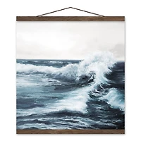 Crashing Waves Teak Hanging Canvas Wall Art