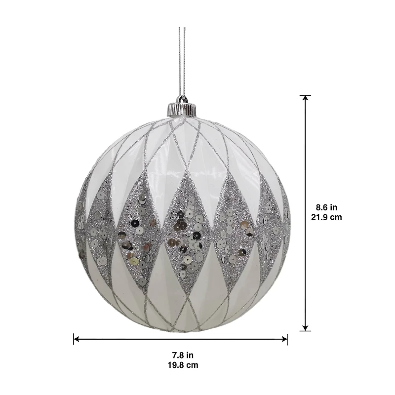 8.5" White & Silver Glitter Diamond Ball Ornament by Ashland®