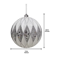 8.5" White & Silver Glitter Diamond Ball Ornament by Ashland®
