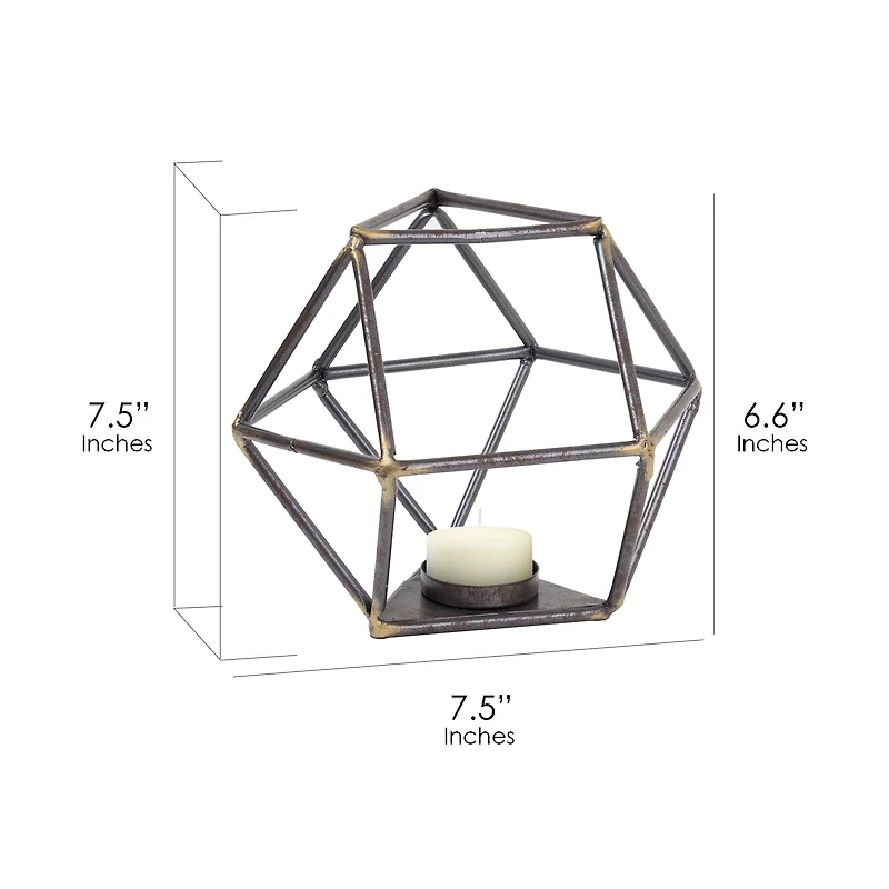 7.5" Dark Silver & Gold Geometric Metal Candle Holder