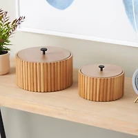 Brown Round Handmade Slatted Box Set