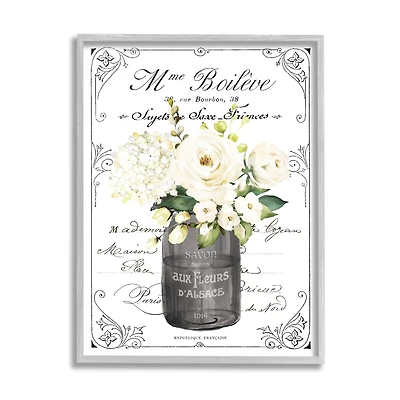 Stupell Industries Vintage Parisian Bathroom Floral Bouquet White Flowers Framed Wall Art