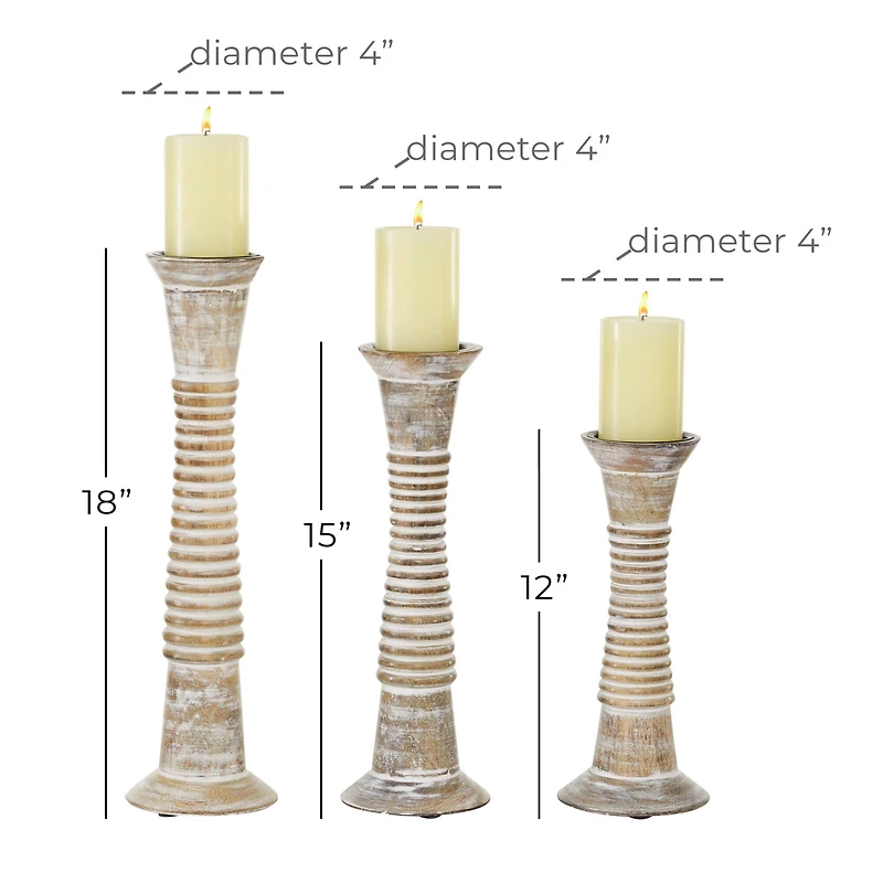 Brown Mango Wood Traditional Candle Holder Set