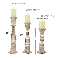 Brown Mango Wood Traditional Candle Holder Set