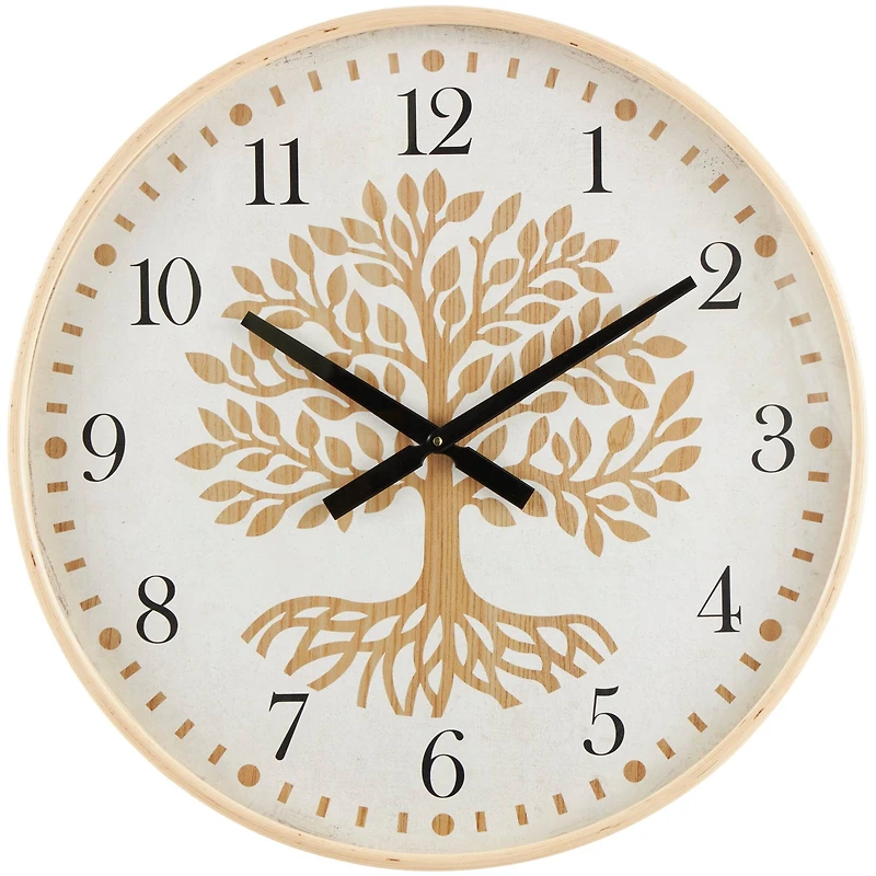 23.5" Natural Brown & Cream Tree Wall Clock