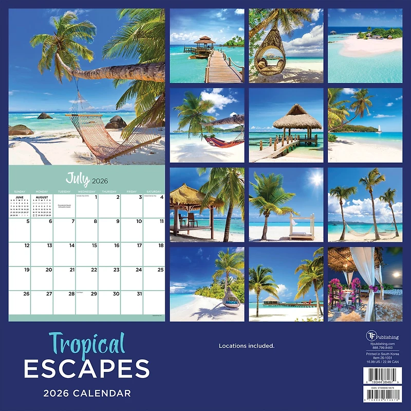 2026 Tropical Escapes Wall Calendar
