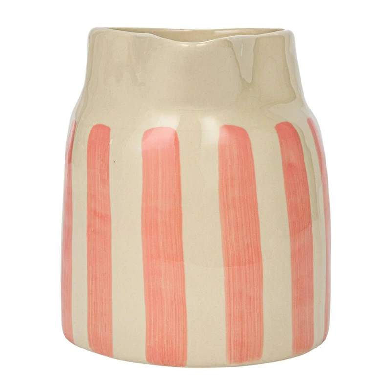 Hello Honey® 9" Hand-Painted Wax Relief Pink Sriped Stoneware Pitcher