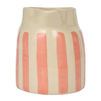 Hello Honey® 9" Hand-Painted Wax Relief Pink Sriped Stoneware Pitcher