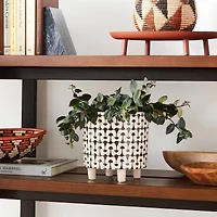 Hello Honey® 8" Footed Stoneware Planter with Abstract Print