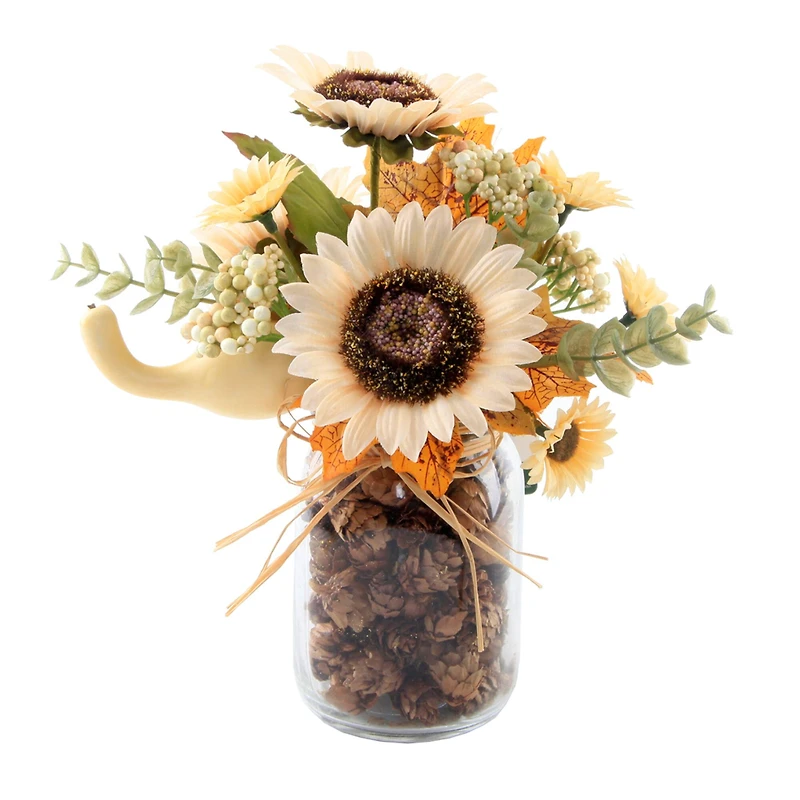 Flora Bunda® 9.5" Cream Sunflowers in Pinecone Jar