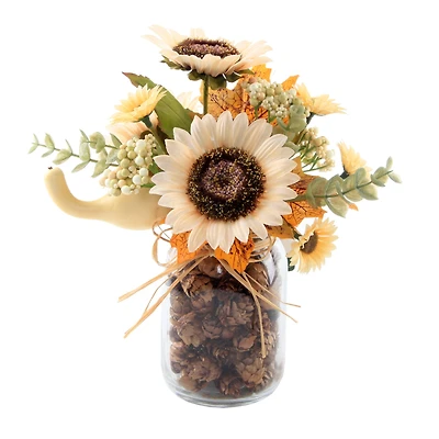 Flora Bunda® 9.5" Cream Sunflowers in Pinecone Jar