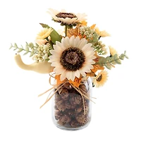 Flora Bunda® 9.5" Cream Sunflowers in Pinecone Jar