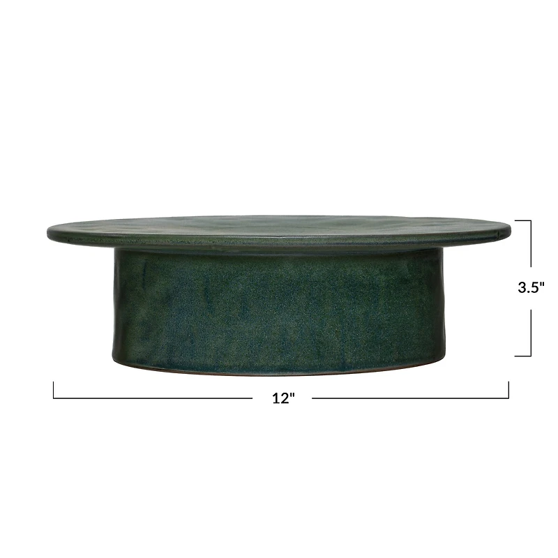 Hello Honey® 12" Matte Green Reactive Glaze Stoneware Pedestal