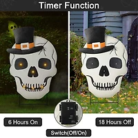 Glitzhome® 38" Lighted Halloween Metal Skull Yard Stake with Timer