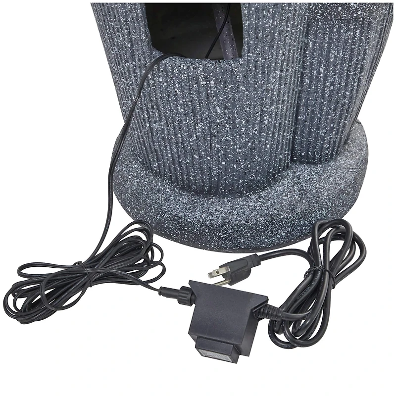 35" Dark Gray Fiberglass 3-Tier Fountain with LED Light