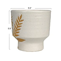 Hello Honey® 5.5" White & Mustard Reactive Glaze Flower Stoneware Footed Planter
