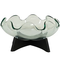 16" Clear Glass Kitchen Serving Bowl with Black Wooden Stand