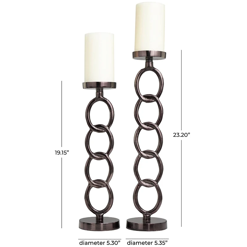 Dark Gray Metal Chain Link Geometric Candle Holder Set