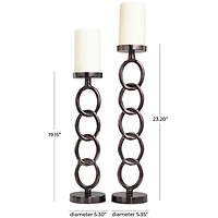Dark Gray Metal Chain Link Geometric Candle Holder Set