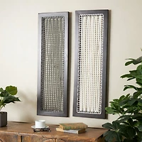 12" x 38" Dark Brown Mango Wood & Macrame Handmade Wall Décor Set