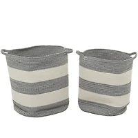 Gray Cotton Handmade Striped Storage Basket with Handles Set of 2 19", 19"