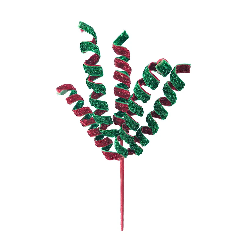 11" Red & Green Glitter Ribbon Curl Pick by Ashland®