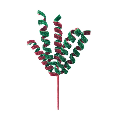 11" Red & Green Glitter Ribbon Curl Pick by Ashland®